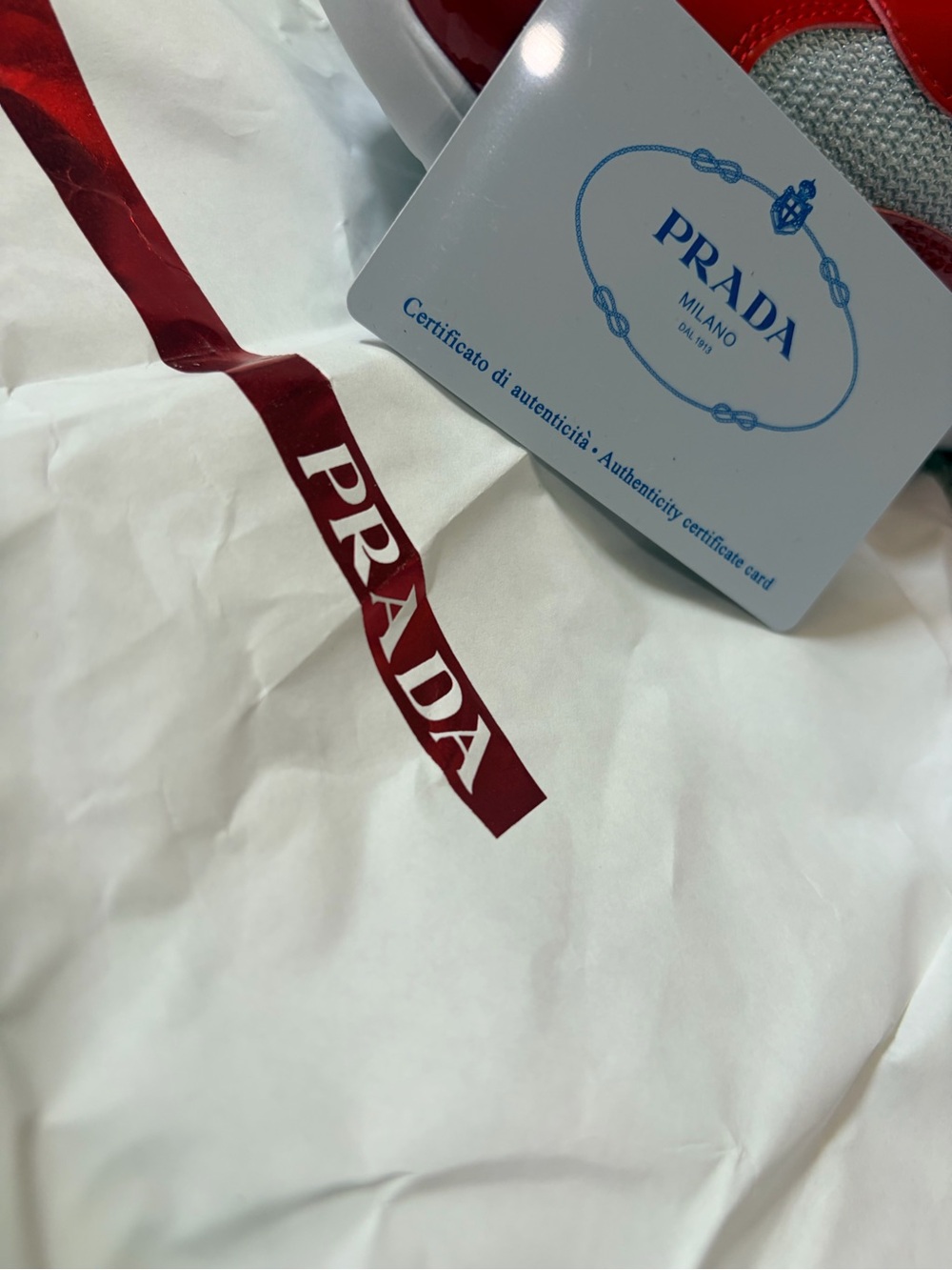 Prada Red and White Size Euro 43 High-Top Sneakers - Picture 8 of 8